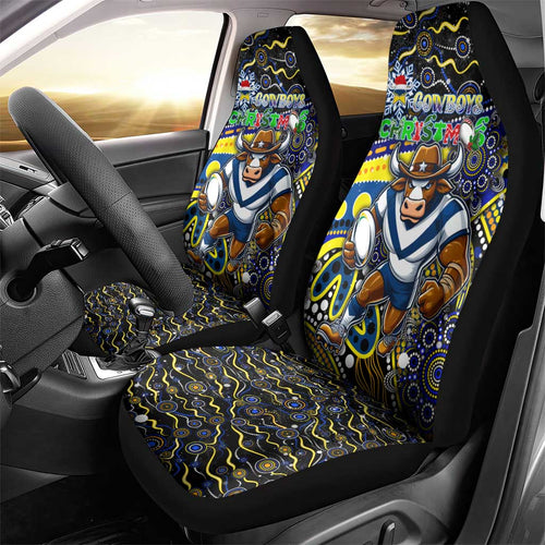 Merry Christmas Cowboys Car Seat Cover Aboriginal Santa Rugby Mascot - North Queensland