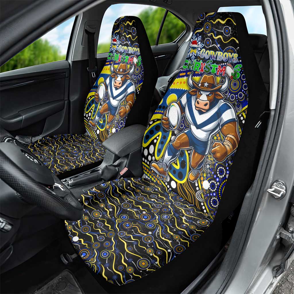 Merry Christmas Cowboys Car Seat Cover Aboriginal Santa Rugby Mascot - North Queensland