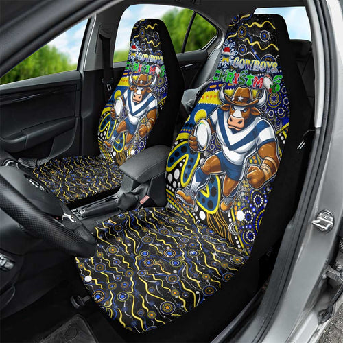 Merry Christmas Cowboys Car Seat Cover Aboriginal Santa Rugby Mascot - North Queensland