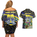 Merry Christmas Cowboys Couples Matching Off Shoulder Short Dress and Hawaiian Shirt Aboriginal Santa Rugby Mascot - North Queensland