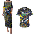 Merry Christmas Cowboys Couples Matching Puletasi and Hawaiian Shirt Aboriginal Santa Rugby Mascot - North Queensland