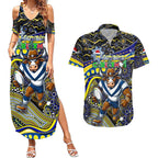 Merry Christmas Cowboys Couples Matching Summer Maxi Dress and Hawaiian Shirt Aboriginal Santa Rugby Mascot - North Queensland