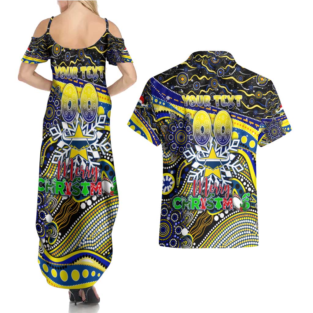 Merry Christmas Cowboys Couples Matching Summer Maxi Dress and Hawaiian Shirt Aboriginal Santa Rugby Mascot - North Queensland