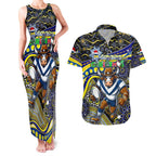 Merry Christmas Cowboys Couples Matching Tank Maxi Dress and Hawaiian Shirt Aboriginal Santa Rugby Mascot - North Queensland