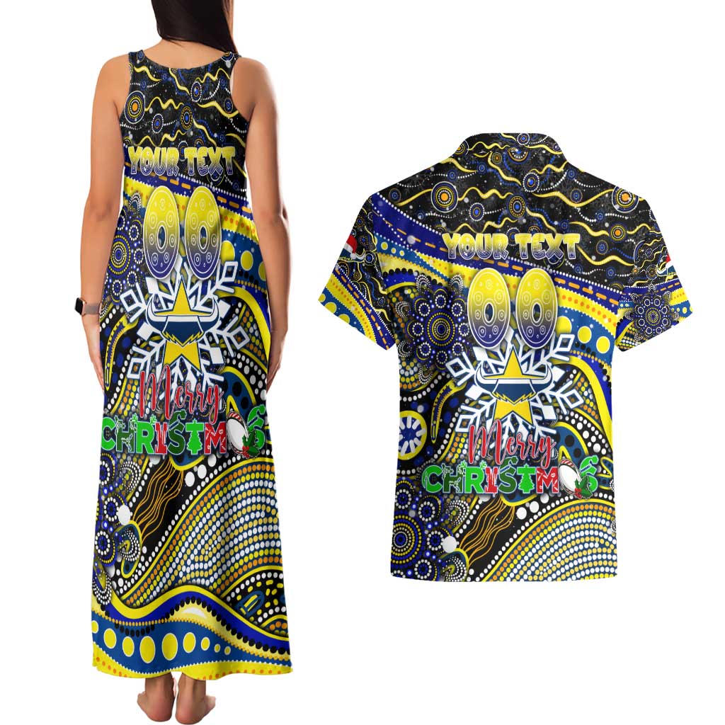 Merry Christmas Cowboys Couples Matching Tank Maxi Dress and Hawaiian Shirt Aboriginal Santa Rugby Mascot - North Queensland