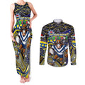 Merry Christmas Cowboys Couples Matching Tank Maxi Dress and Long Sleeve Button Shirt Aboriginal Santa Rugby Mascot - North Queensland