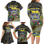 Merry Christmas Cowboys Family Matching Long Sleeve Bodycon Dress and Hawaiian Shirt Aboriginal Santa Rugby Mascot - North Queensland