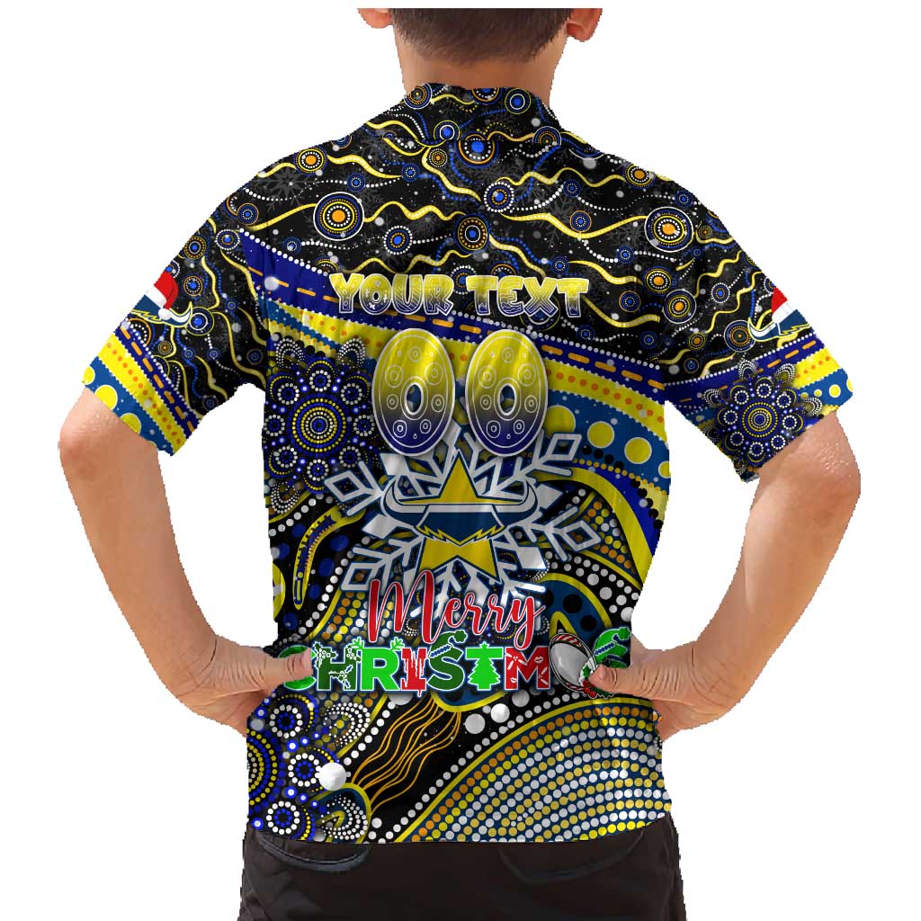 Merry Christmas Cowboys Family Matching Mermaid Dress and Hawaiian Shirt Aboriginal Santa Rugby Mascot - North Queensland