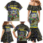 Merry Christmas Cowboys Family Matching Mermaid Dress and Hawaiian Shirt Aboriginal Santa Rugby Mascot - North Queensland