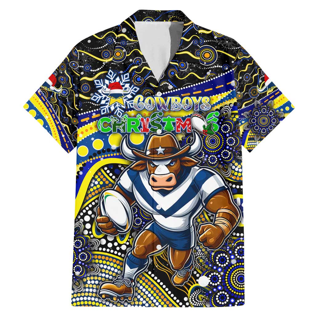 Merry Christmas Cowboys Family Matching Mermaid Dress and Hawaiian Shirt Aboriginal Santa Rugby Mascot - North Queensland