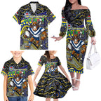 Merry Christmas Cowboys Family Matching Off The Shoulder Long Sleeve Dress and Hawaiian Shirt Aboriginal Santa Rugby Mascot - North Queensland