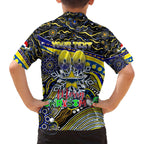 Merry Christmas Cowboys Family Matching Off The Shoulder Long Sleeve Dress and Hawaiian Shirt Aboriginal Santa Rugby Mascot - North Queensland