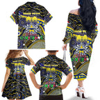 Merry Christmas Cowboys Family Matching Off The Shoulder Long Sleeve Dress and Hawaiian Shirt Aboriginal Santa Rugby Mascot - North Queensland