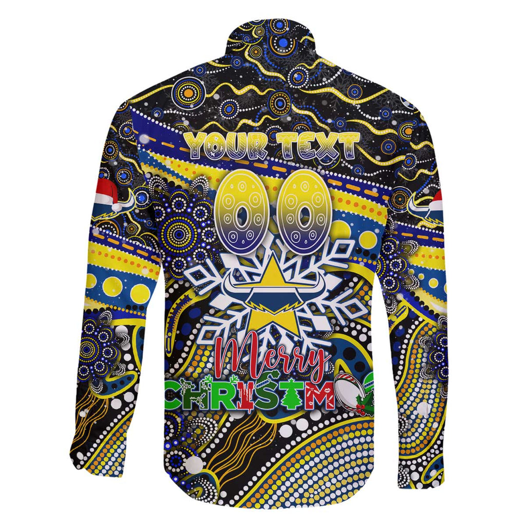 Merry Christmas Cowboys Family Matching Off The Shoulder Long Sleeve Dress and Hawaiian Shirt Aboriginal Santa Rugby Mascot - North Queensland