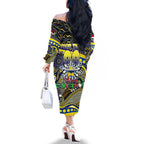 Merry Christmas Cowboys Family Matching Off The Shoulder Long Sleeve Dress and Hawaiian Shirt Aboriginal Santa Rugby Mascot - North Queensland