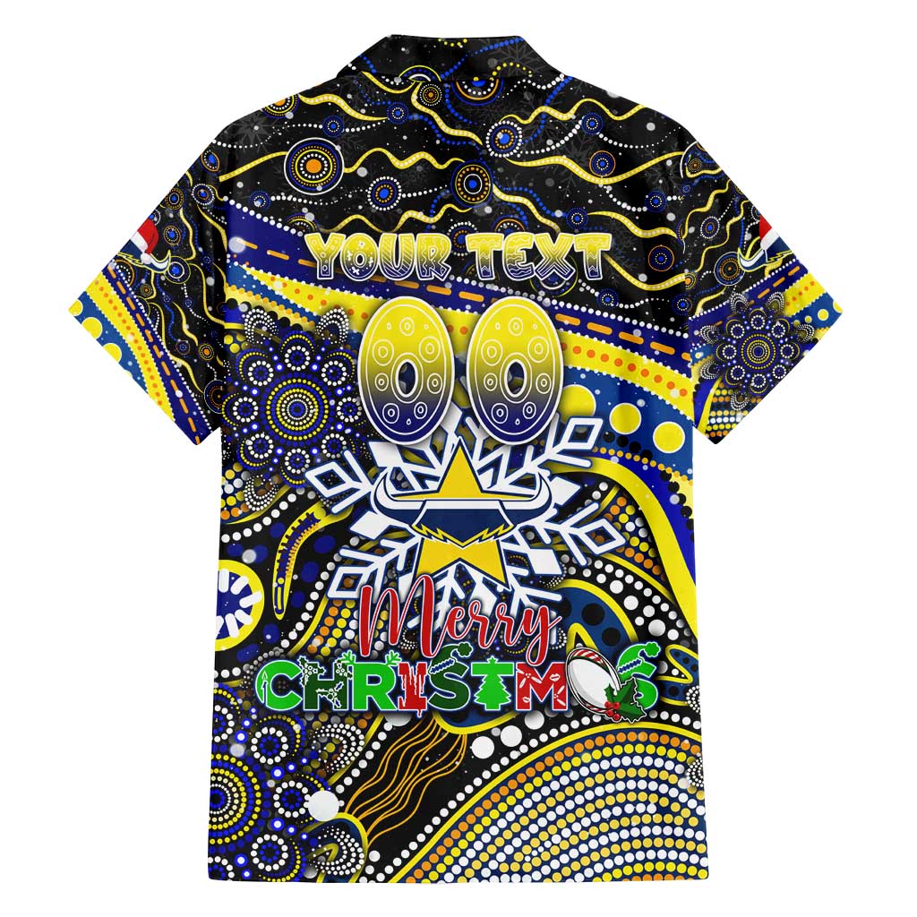 Merry Christmas Cowboys Family Matching Off Shoulder Maxi Dress and Hawaiian Shirt Aboriginal Santa Rugby Mascot - North Queensland