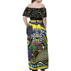 Merry Christmas Cowboys Family Matching Off Shoulder Maxi Dress and Hawaiian Shirt Aboriginal Santa Rugby Mascot - North Queensland