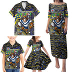 Merry Christmas Cowboys Family Matching Puletasi and Hawaiian Shirt Aboriginal Santa Rugby Mascot - North Queensland