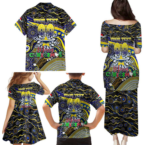 Merry Christmas Cowboys Family Matching Puletasi and Hawaiian Shirt Aboriginal Santa Rugby Mascot - North Queensland