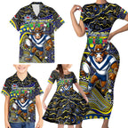 Merry Christmas Cowboys Family Matching Short Sleeve Bodycon Dress and Hawaiian Shirt Aboriginal Santa Rugby Mascot - North Queensland