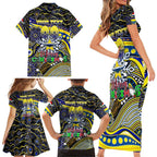 Merry Christmas Cowboys Family Matching Short Sleeve Bodycon Dress and Hawaiian Shirt Aboriginal Santa Rugby Mascot - North Queensland