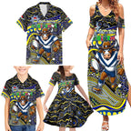 Merry Christmas Cowboys Family Matching Summer Maxi Dress and Hawaiian Shirt Aboriginal Santa Rugby Mascot - North Queensland