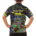 Merry Christmas Cowboys Family Matching Summer Maxi Dress and Hawaiian Shirt Aboriginal Santa Rugby Mascot - North Queensland