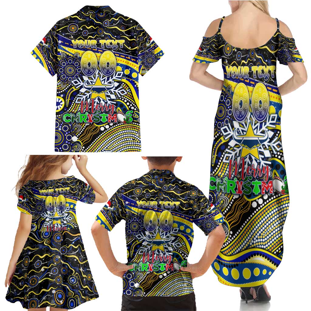 Merry Christmas Cowboys Family Matching Summer Maxi Dress and Hawaiian Shirt Aboriginal Santa Rugby Mascot - North Queensland