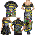 Merry Christmas Cowboys Family Matching Summer Maxi Dress and Hawaiian Shirt Aboriginal Santa Rugby Mascot - North Queensland
