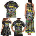 Merry Christmas Cowboys Family Matching Tank Maxi Dress and Hawaiian Shirt Aboriginal Santa Rugby Mascot - North Queensland