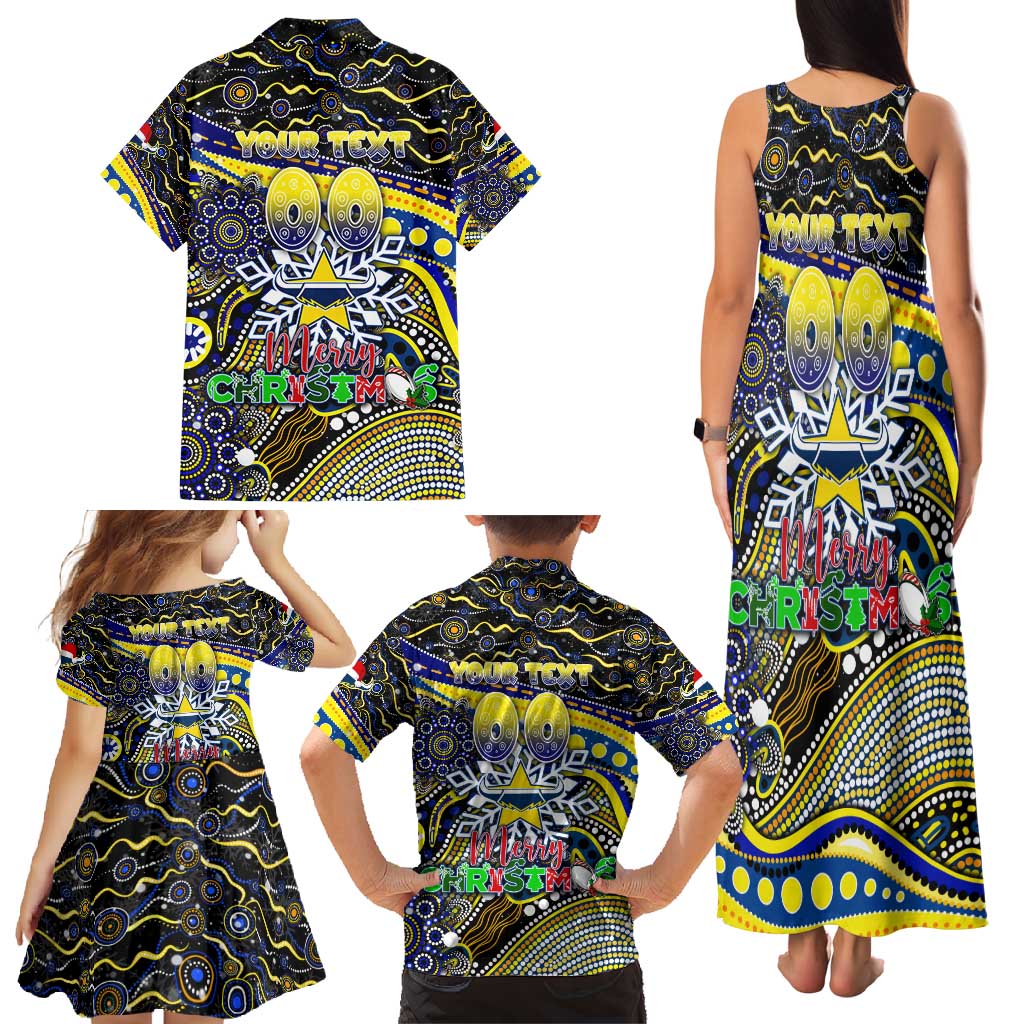 Merry Christmas Cowboys Family Matching Tank Maxi Dress and Hawaiian Shirt Aboriginal Santa Rugby Mascot - North Queensland