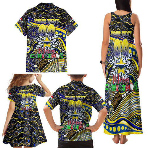 Merry Christmas Cowboys Family Matching Tank Maxi Dress and Hawaiian Shirt Aboriginal Santa Rugby Mascot - North Queensland