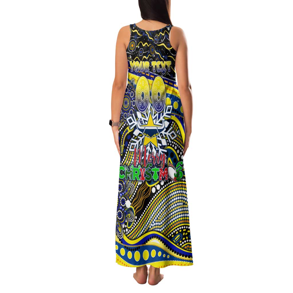 Merry Christmas Cowboys Family Matching Tank Maxi Dress and Hawaiian Shirt Aboriginal Santa Rugby Mascot - North Queensland