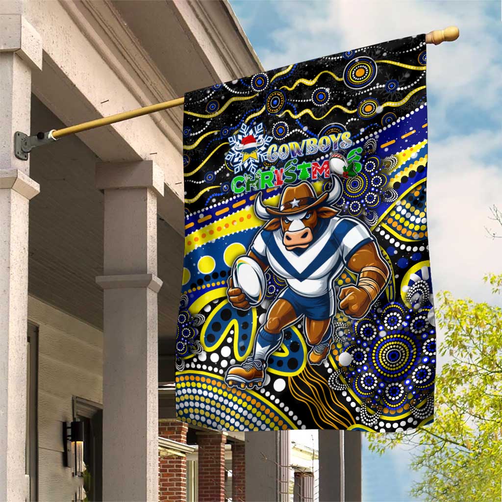 Merry Christmas Cowboys Garden Flag Aboriginal Santa Rugby Mascot - North Queensland