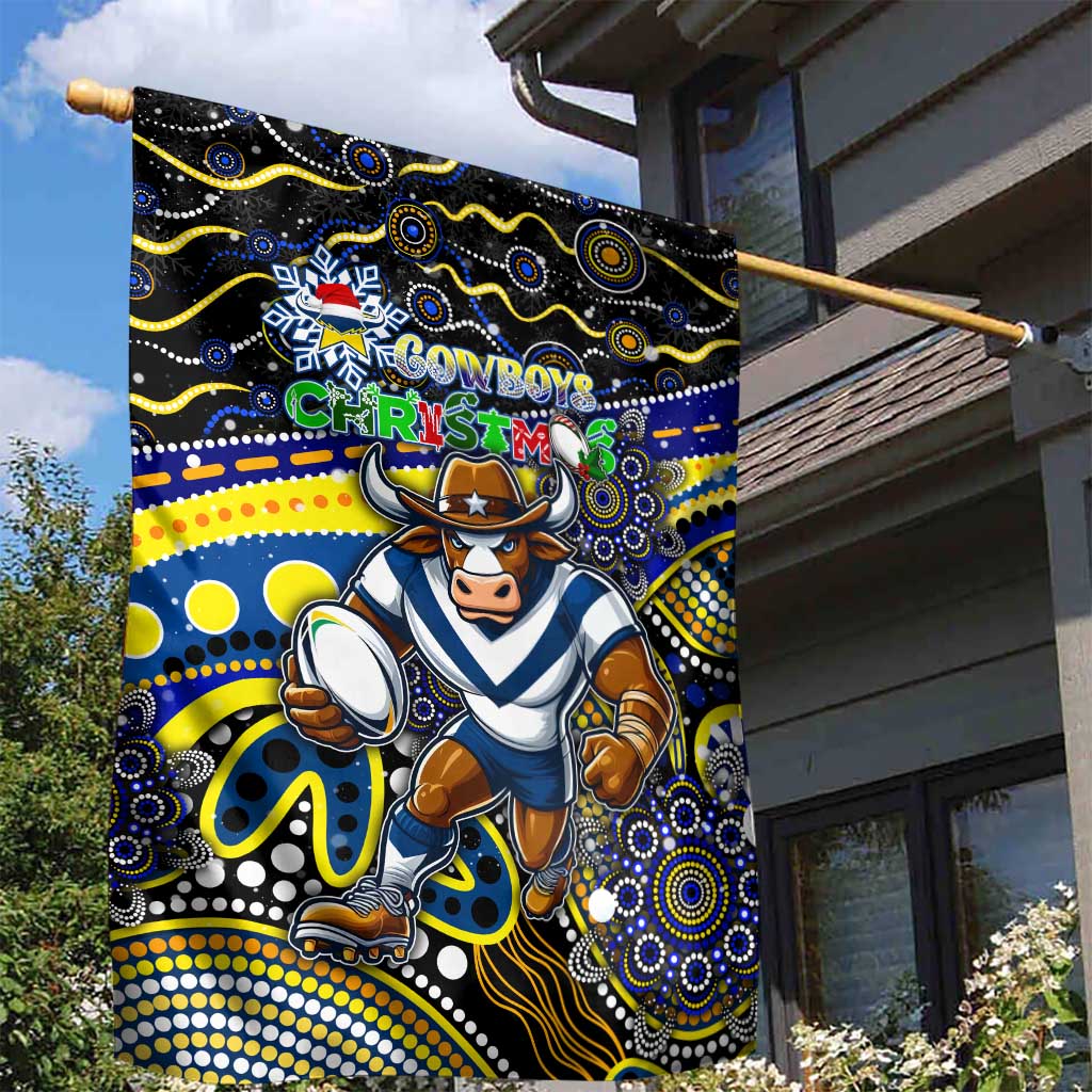 Merry Christmas Cowboys Garden Flag Aboriginal Santa Rugby Mascot - North Queensland