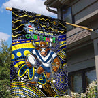 Merry Christmas Cowboys Garden Flag Aboriginal Santa Rugby Mascot - North Queensland