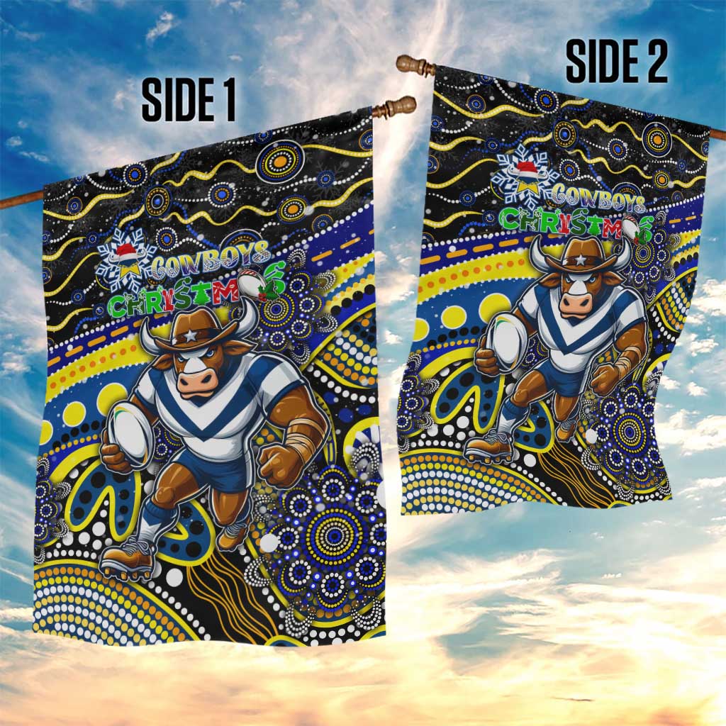 Merry Christmas Cowboys Garden Flag Aboriginal Santa Rugby Mascot - North Queensland