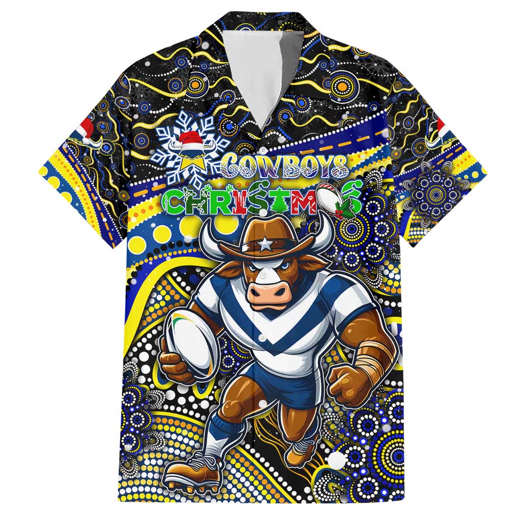 Merry Christmas Cowboys Hawaiian Shirt Aboriginal Santa Rugby Mascot - North Queensland