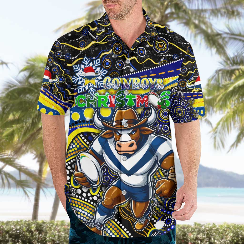 Merry Christmas Cowboys Hawaiian Shirt Aboriginal Santa Rugby Mascot - North Queensland