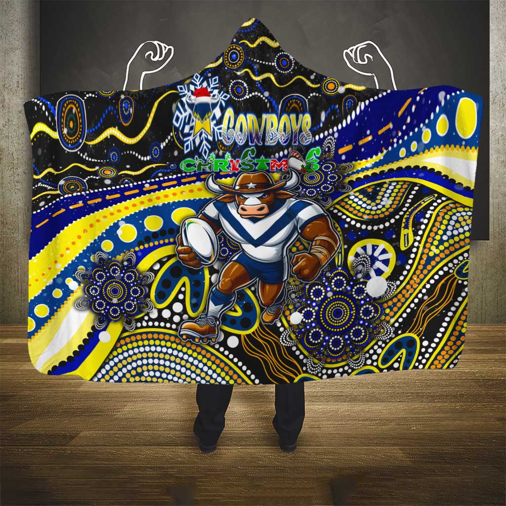 Merry Christmas Cowboys Hooded Blanket Aboriginal Santa Rugby Mascot - North Queensland
