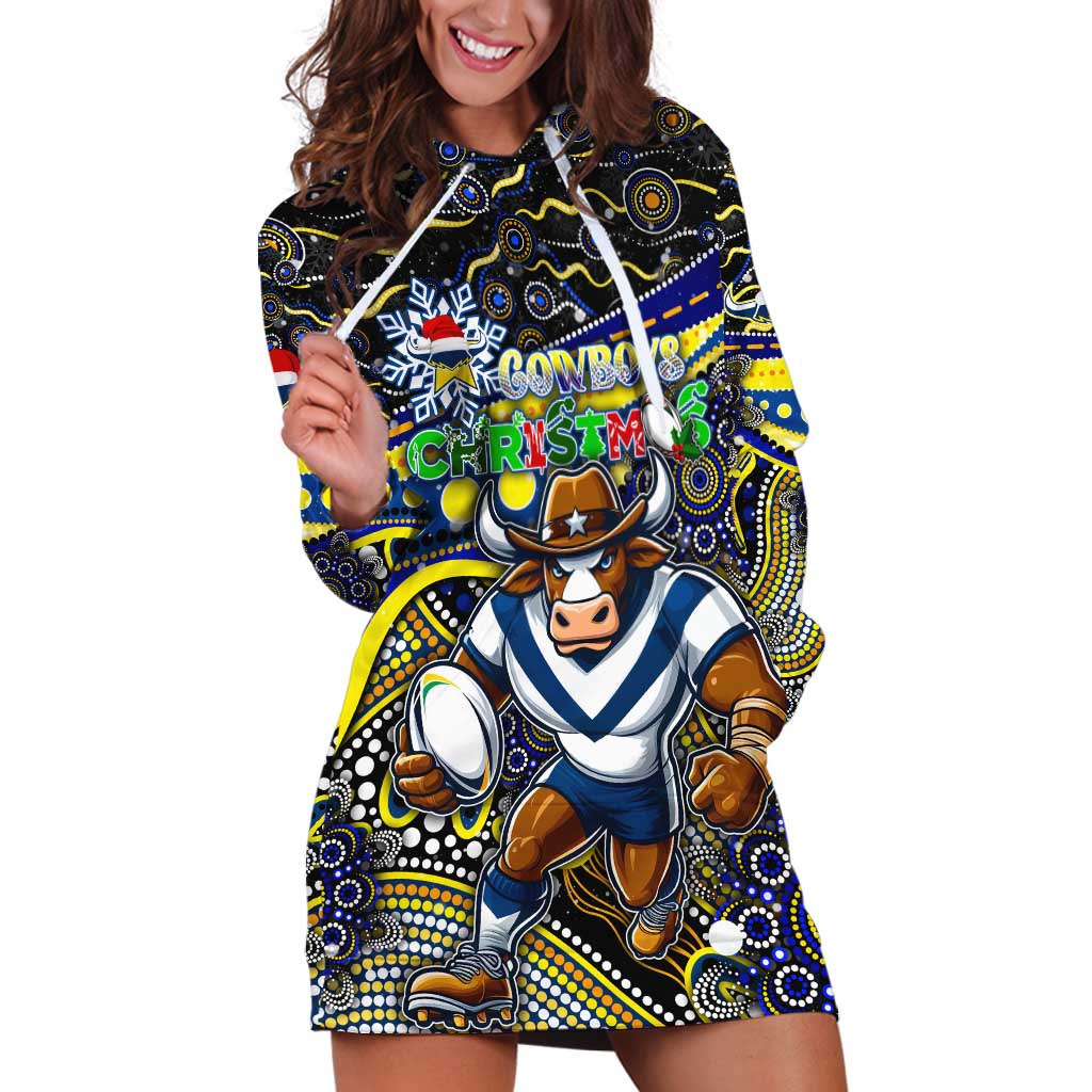 Merry Christmas Cowboys Hoodie Dress Aboriginal Santa Rugby Mascot - North Queensland