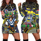 Merry Christmas Cowboys Hoodie Dress Aboriginal Santa Rugby Mascot - North Queensland