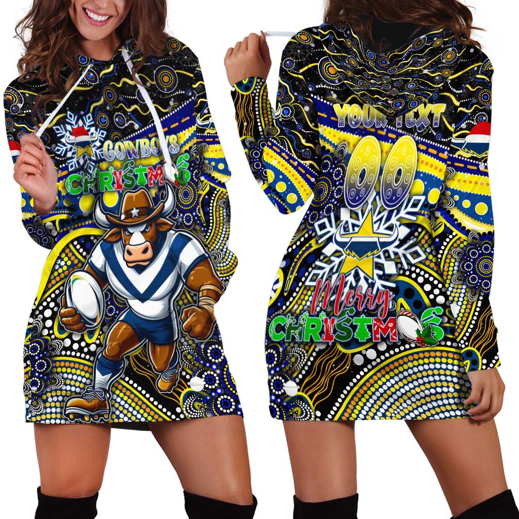 Merry Christmas Cowboys Hoodie Dress Aboriginal Santa Rugby Mascot - North Queensland
