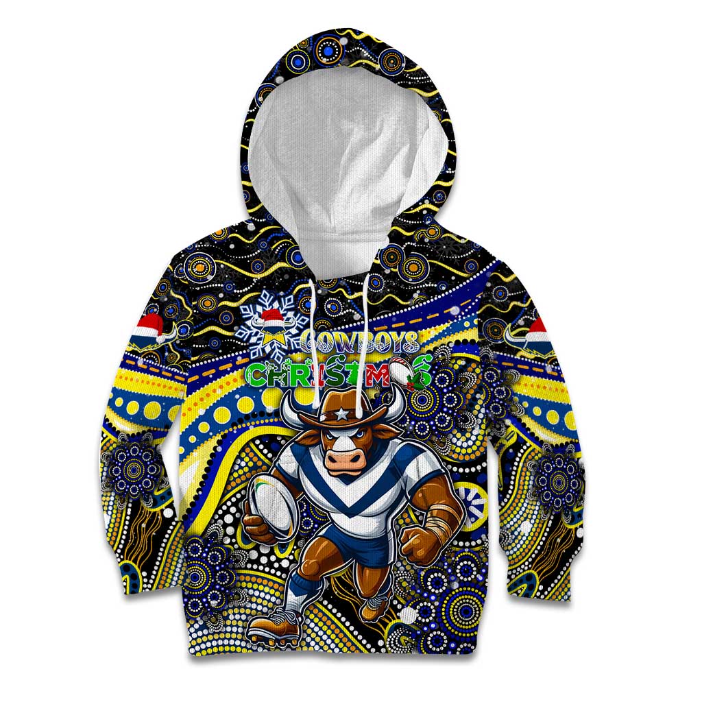 Merry Christmas Cowboys Kid Hoodie Aboriginal Santa Rugby Mascot - North Queensland
