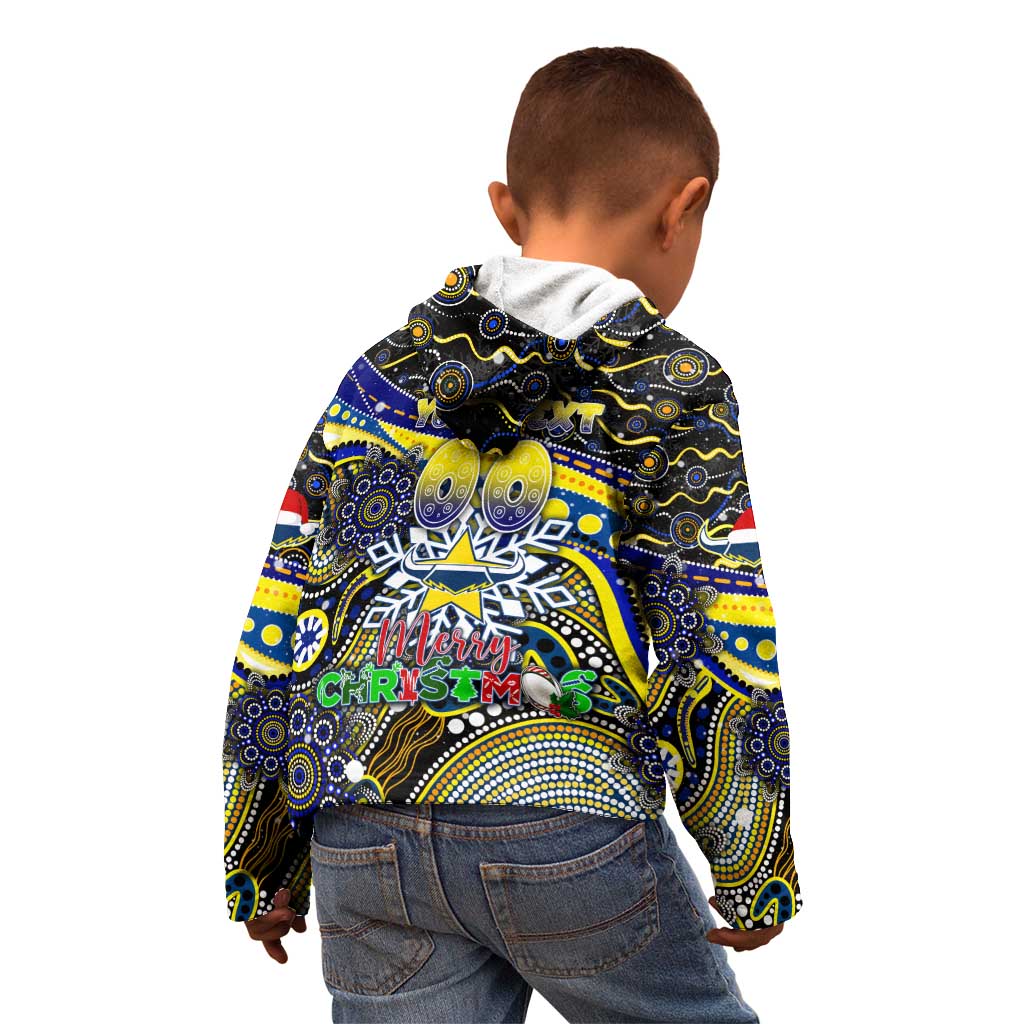 Merry Christmas Cowboys Kid Hoodie Aboriginal Santa Rugby Mascot - North Queensland