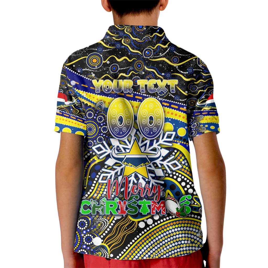 Merry Christmas Cowboys Kid Polo Shirt Aboriginal Santa Rugby Mascot - North Queensland
