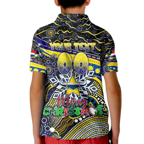 Merry Christmas Cowboys Kid Polo Shirt Aboriginal Santa Rugby Mascot - North Queensland