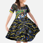 Merry Christmas Cowboys Kid Short Sleeve Dress Aboriginal Santa Rugby Mascot - North Queensland