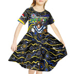 Merry Christmas Cowboys Kid Short Sleeve Dress Aboriginal Santa Rugby Mascot - North Queensland