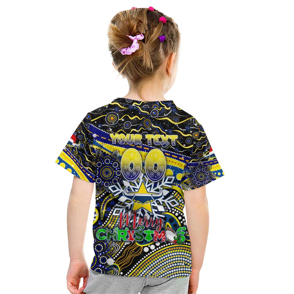 Merry Christmas Cowboys Kid T Shirt Aboriginal Santa Rugby Mascot - North Queensland